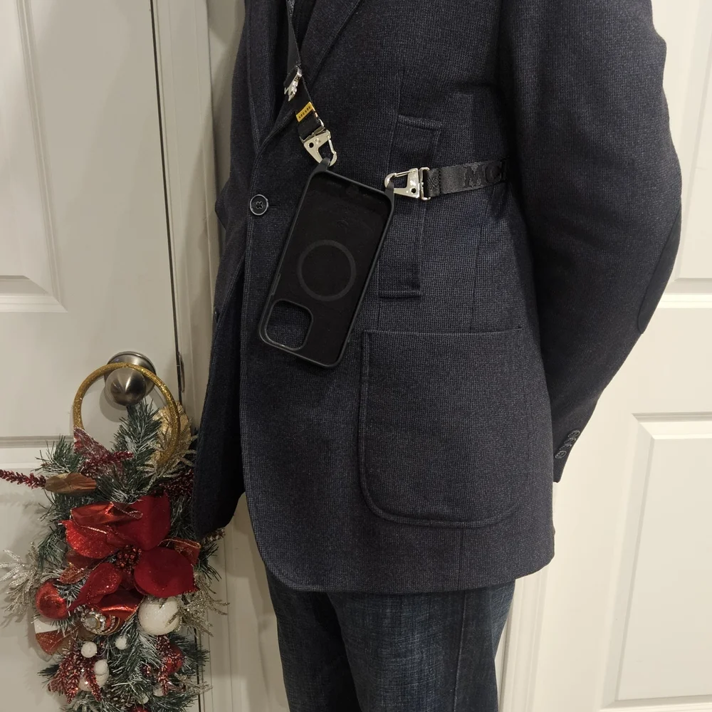 MCM Black Phone Case with Strap